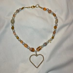 Handmade Vintage Gold Pearl Heart Beaded Necklace